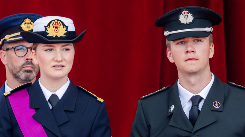 Prince Gabriel and his sister Elisabeth stand in military uniform.