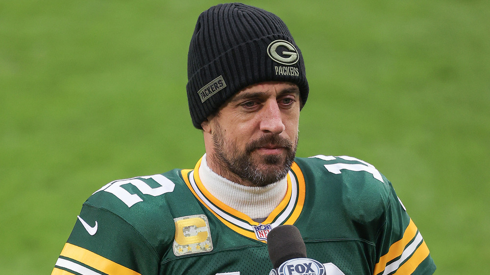 Aaron Rodgers in Packers beanie
