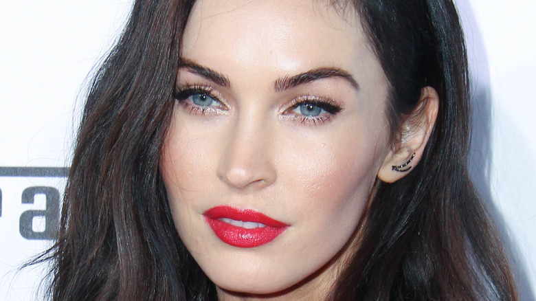 Megan Fox wearing red lipstick