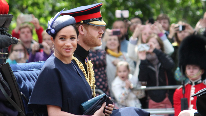 Meghan Markle and Prince Harry on Buckingham Fountain grounds