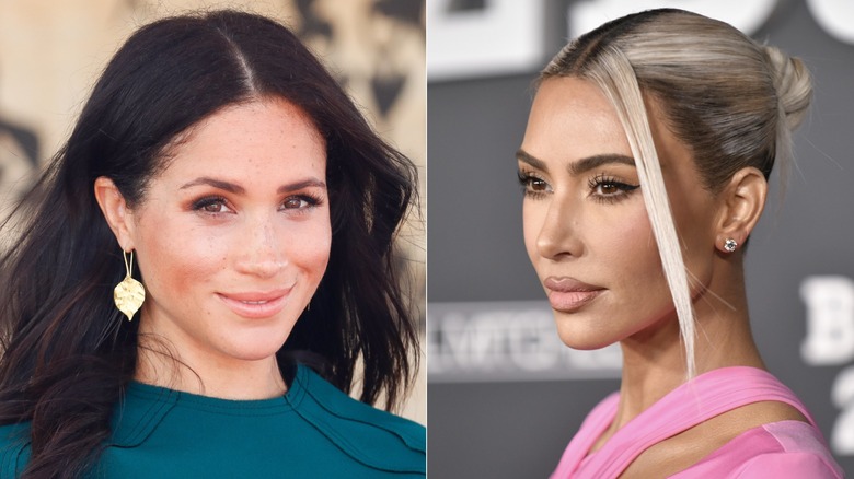 Meghan Markle smiling, Kim Kardashian posing