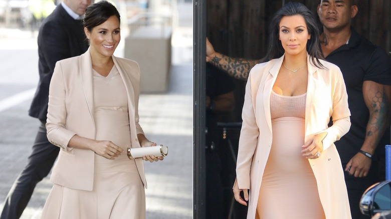 Pregnant Meghan Markle walking, pregnant Kim Kardashian walking