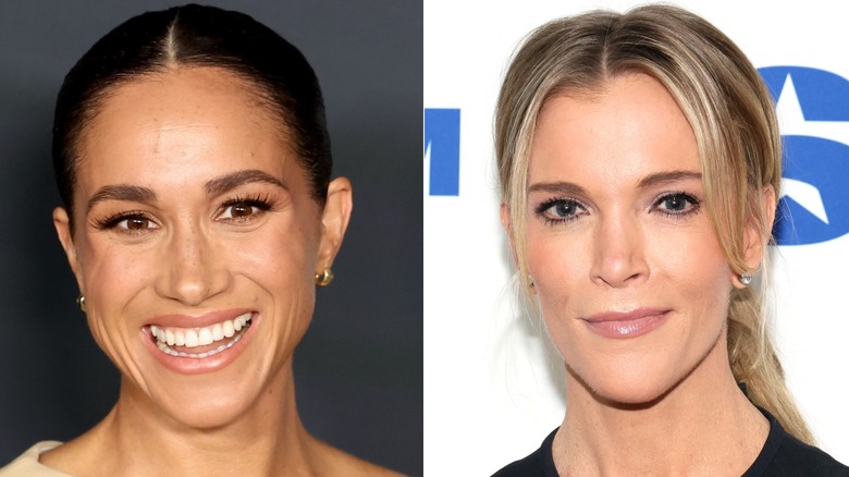 Split image of Meghan Markle and Megyn Kelly smiling