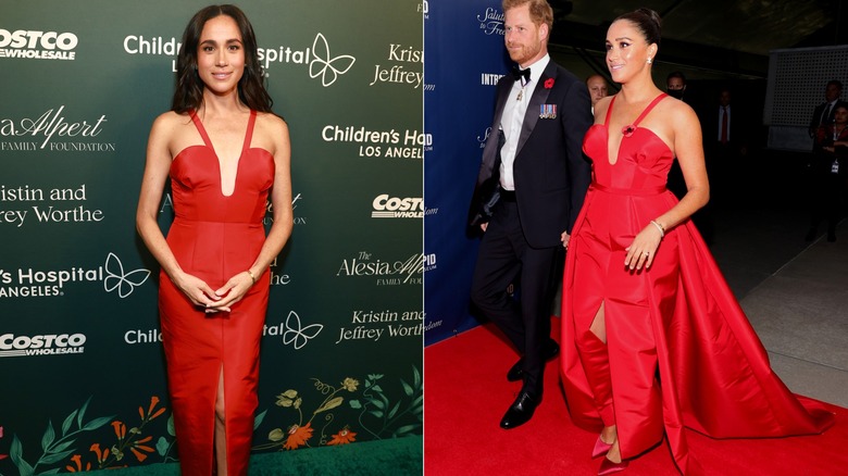 Meghan Markle red dress circa 2024 and 2021