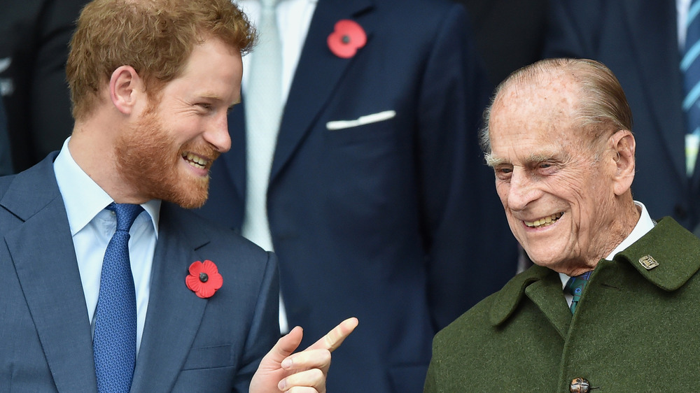 Princes Harry and Philip smiling together