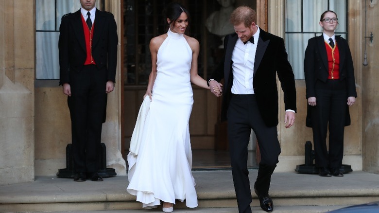 Meghan Markle smiling at Prince Harry