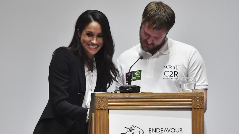 Meghan Markle and co-presenter at the 2018 Endeavour Fund ceremony