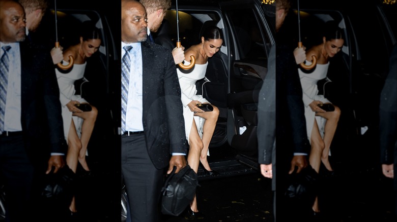 Meghan Markle getting out of a car 