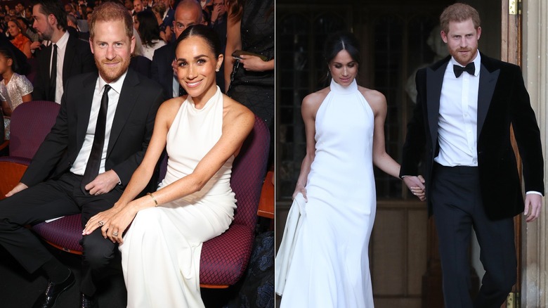 Split image: Prince Harry and Meghan Markle at the 2024 ESPYs and on their wedding day