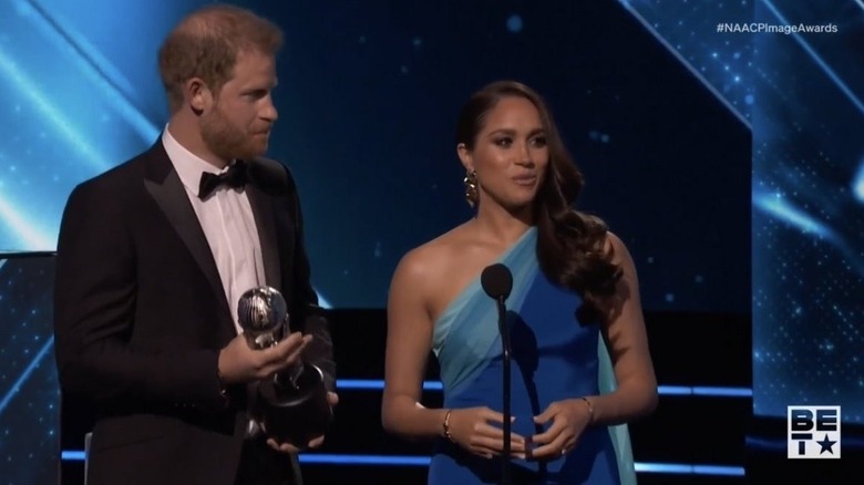 Meghan Markle and Prince Harry accepting Presidents Award at NAACP Image Awards