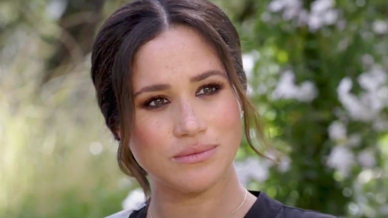 Closeup screenshot of Meghan Markle during her interview with Oprah Winfrey