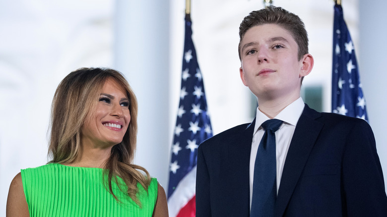 Melania Trump and Barron Trump on the White House's South Lawn