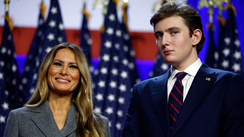 Melania Trump and Barron Trump at an election night event at the Palm Beach Convention Center