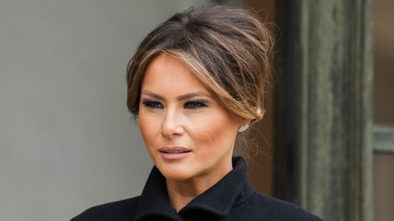 Closeup of Melania Trump with updo hairstyle