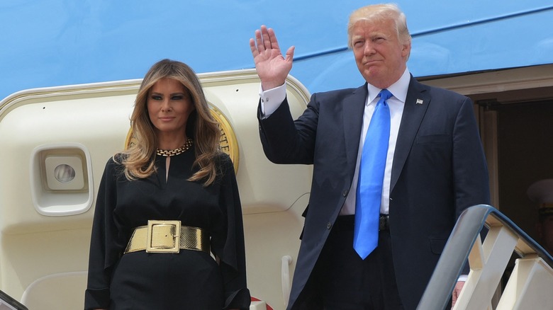 Donald and Melania Trump step off Air Force One upon arrival at King Khalid International Airport in Riyadh on May 20, 2017