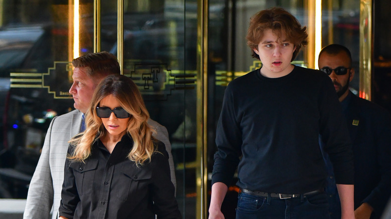 Melania and Barron Trump leaving Trump Towers