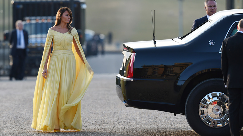 Melania Trump arriving at formal dinner