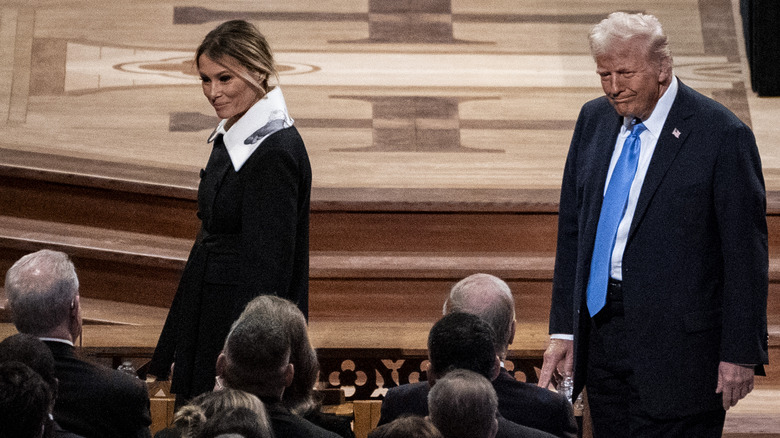 Melania Trump and Donald Trump greeting people at Jimmy Carter's funeral