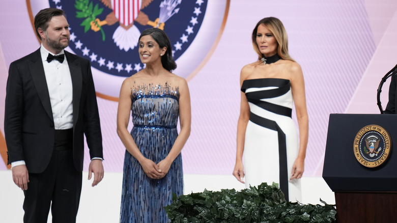 JD and Usha Vance on stage with Melania and Donald Trump