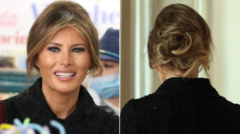 Melania Trump wearing a messy updo