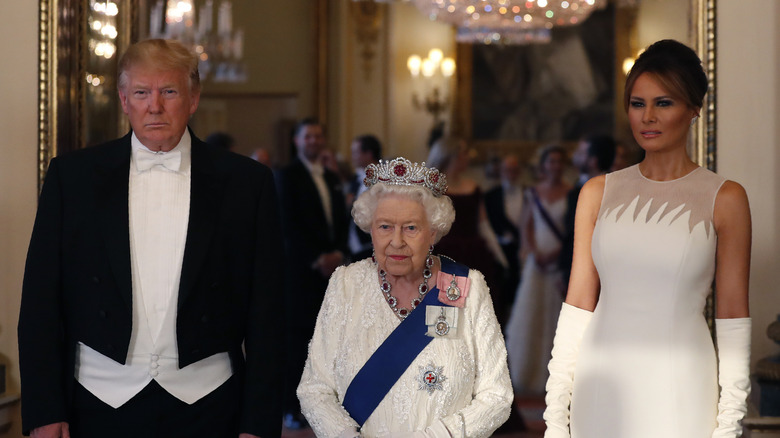 Melania and Donald Trump with Queen Elizabeth II
