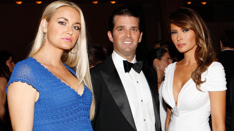 Melania Trump smiling with Vanessa Trump and Donald Trump Jr.