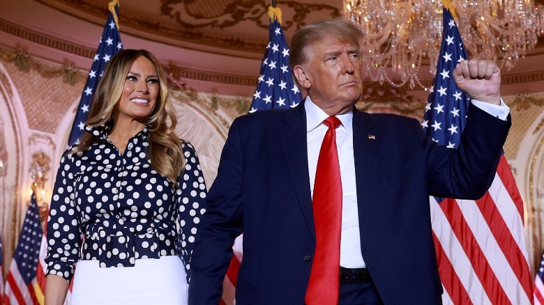 Donald Trump and Melania Trump at Trump's announcement for third campaign for president