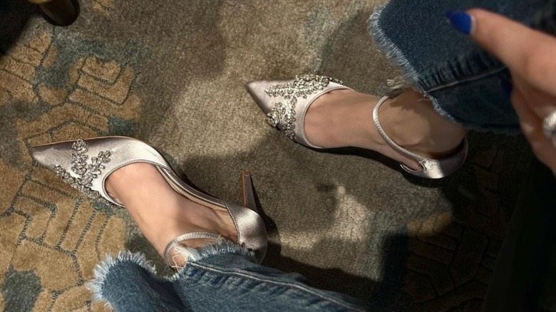 closeup of silver shoes