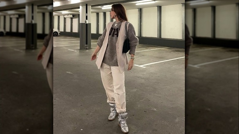 woman posing in parking garage