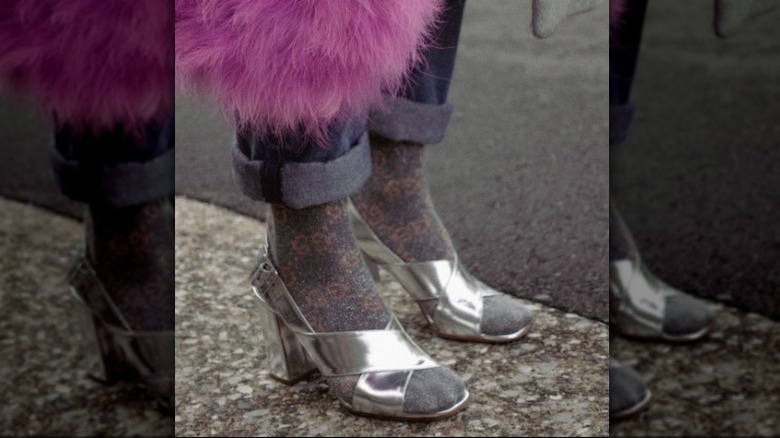 closeup of silver shoes