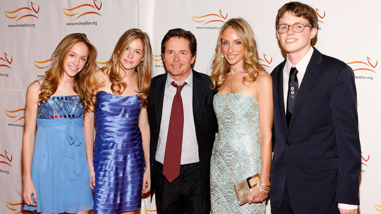 Michael J. Fox on red carpet with wife and children