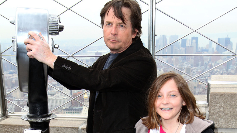 Michael J. Fox and young daughter Esme Fox on NYC rooftop