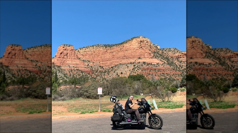 Prince Jackson sitting on a motorcycle in Sedona, Arizona