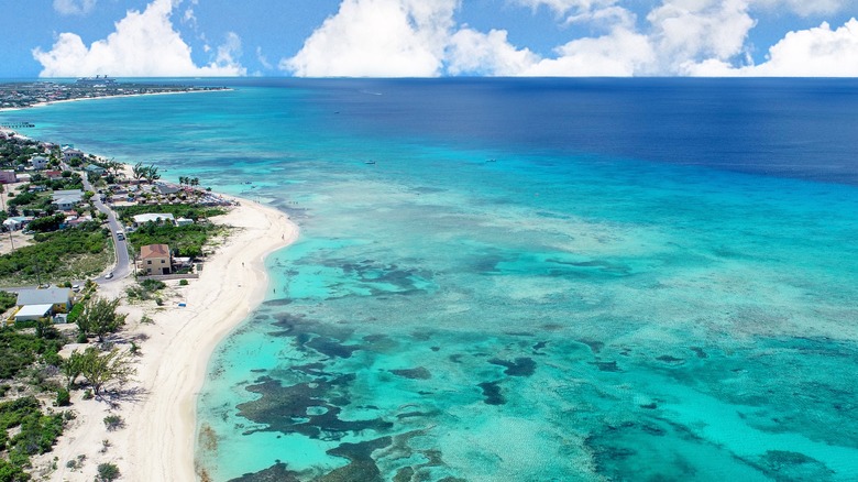 Aerial shot of the blue waters of Grand Turks 