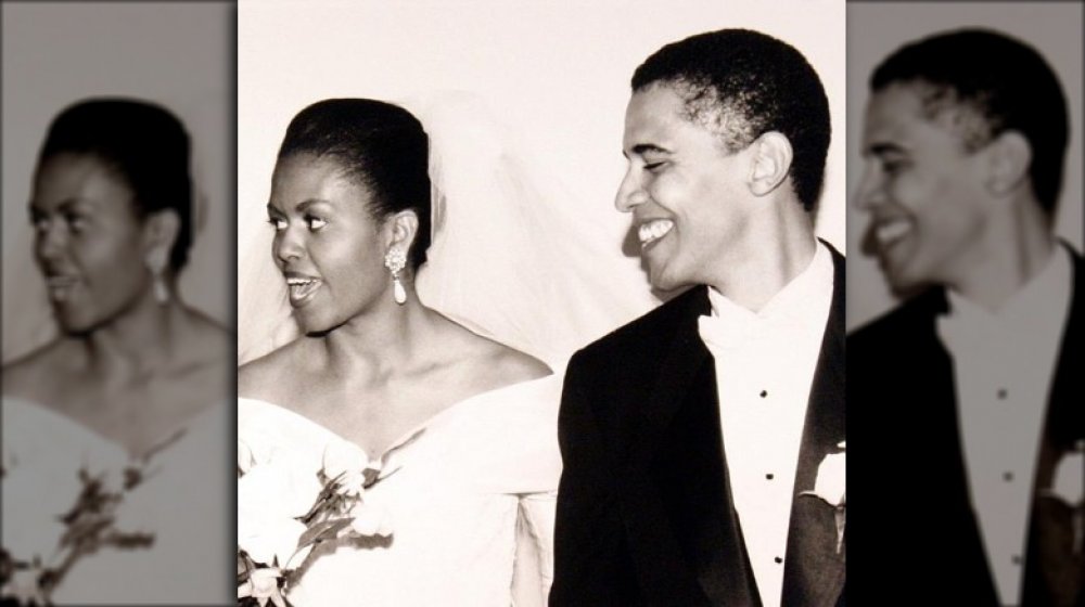 Michelle and Barack Obama on their wedding day