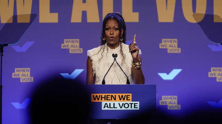 Michelle Obama at a podium