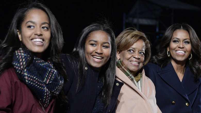 Malia and Sasha Obama, Marian Robinson, and Michelle Obama