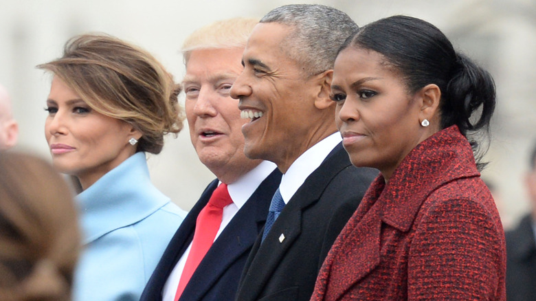 Michelle and Barack Obama with Donald and Melania Trump at Trump's inauguration