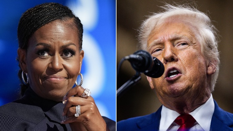 Split image of Michelle Obama and Donald Trump