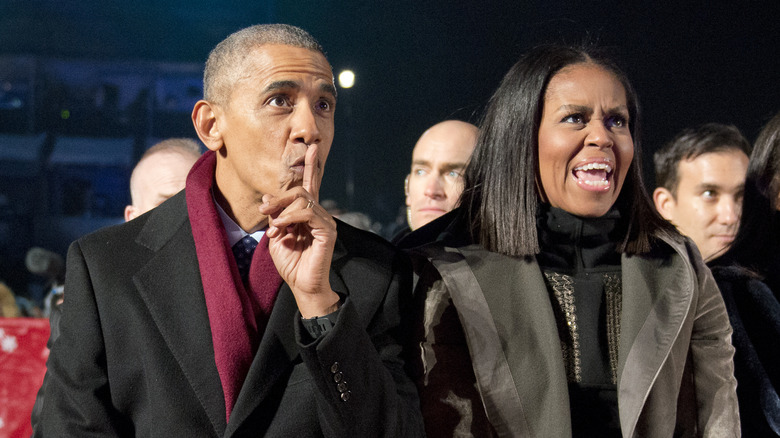 Former President Barack Obama and Michelle Obama during the National Christmas Tree Lighting on the Ellipse in 2016