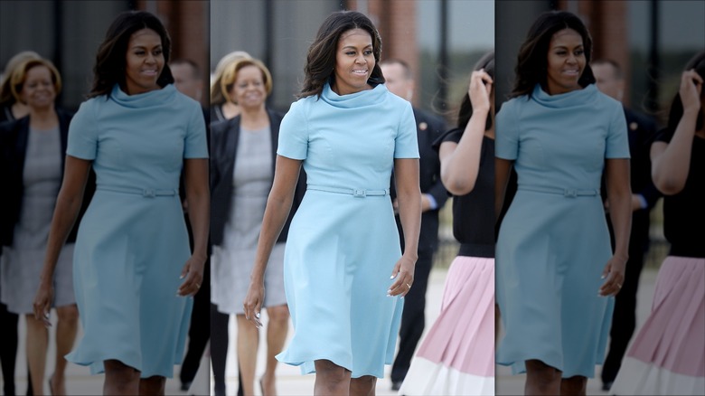 Michelle Obama welcomes Pope Francis on his arrival from Cuba at Joint Base Andrews, Maryland (2015)