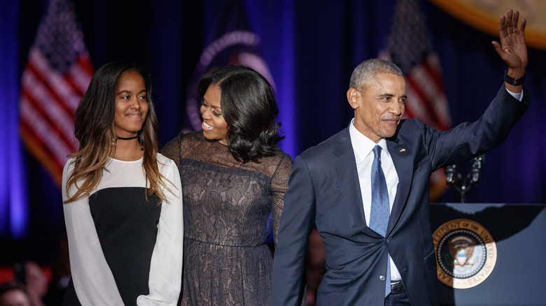 Former President Barack Obama with wife and daughter