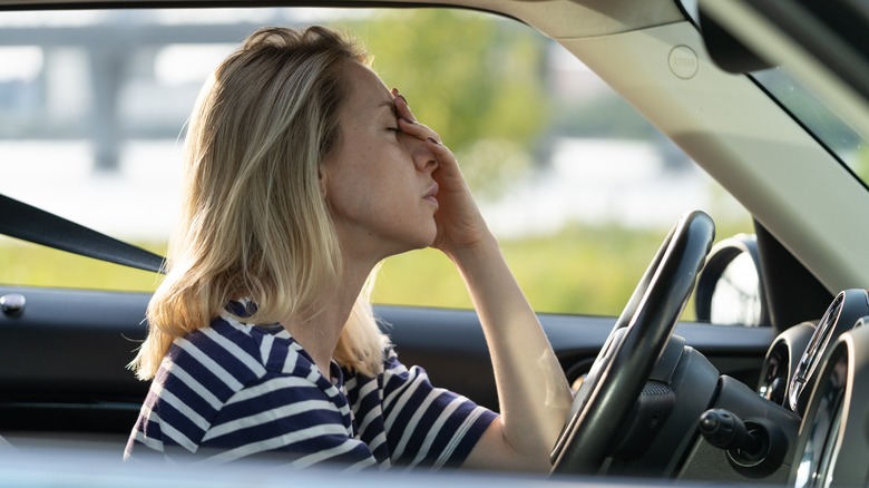 woman stuck in traffic 