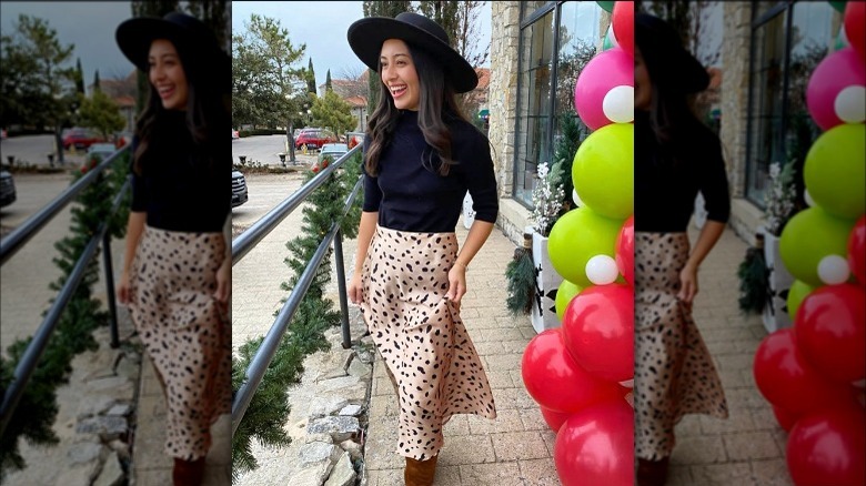 leopard print midi skirt outfit