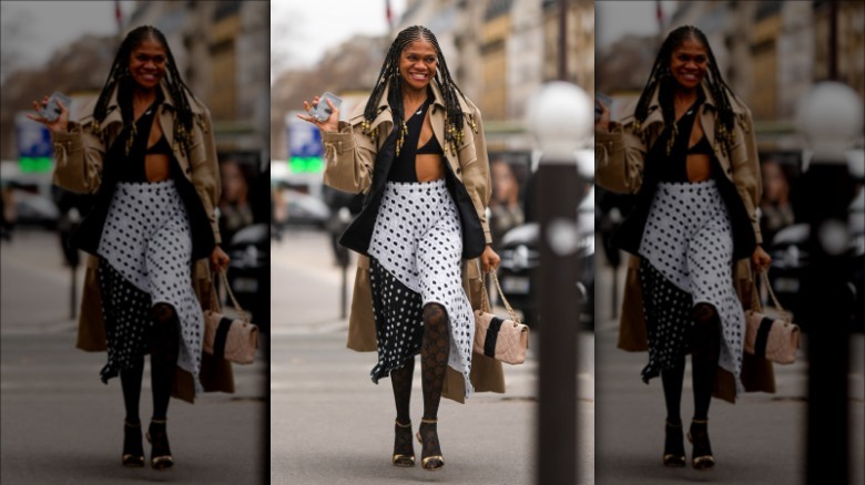 woman in polka dot skirt