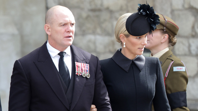 Mike and Zara Tindall in mourning at Queen Elizabeth's funeral