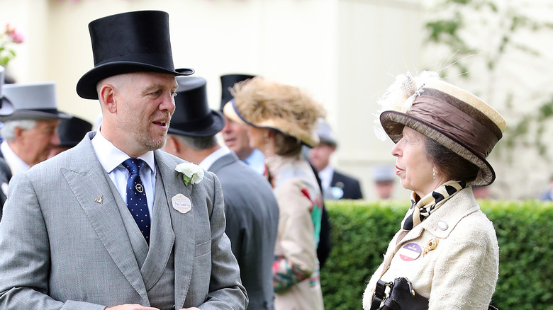 Mike Tindall talking to Princess Anne at Royal Ascot 