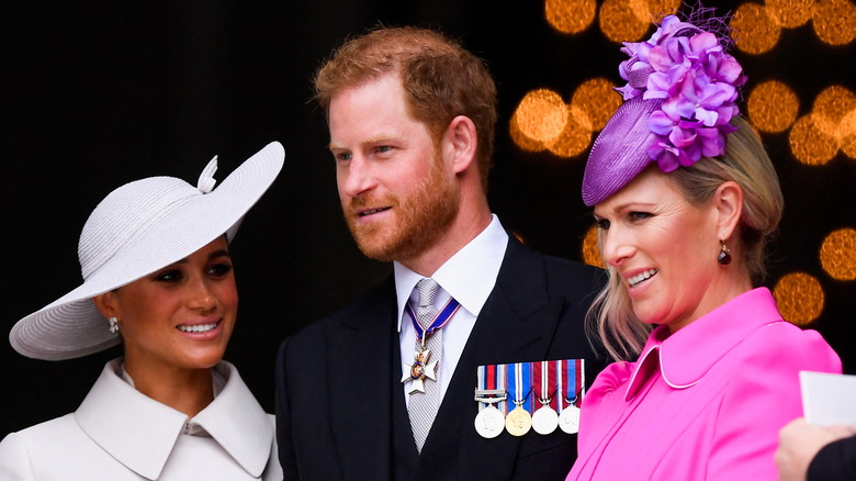 Meghan Markle, Prince Harry and Zara Tindall speak at the Platinum Jubilee