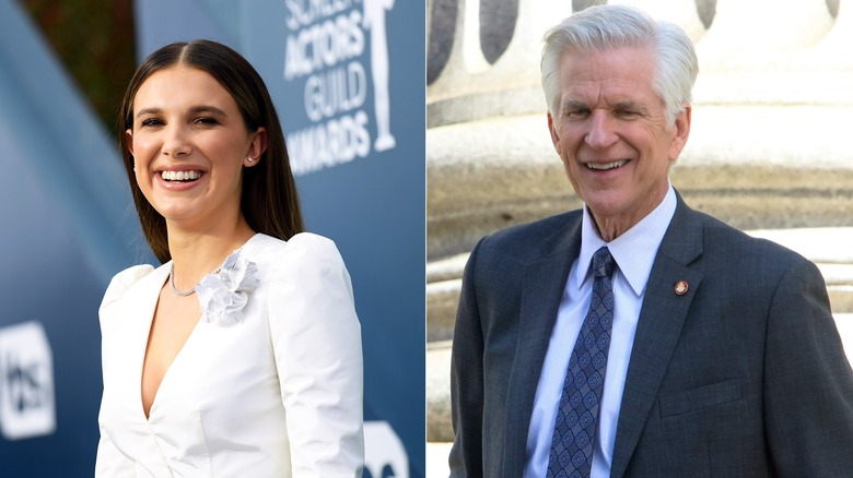 Millie Bobby Brown, Matthew Modine laughing