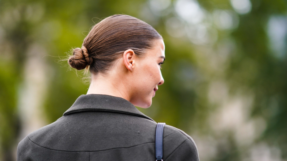 Model with chignon bun